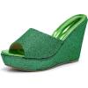 imageAllegra K Womens Glitter Platform Slip on Wedge Heels SandalsGreen