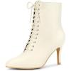 imageAllegra K Womens Pointy Toe Lace Up Stiletto Heel Ankle BootsCream
