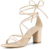 imageAllegra K Womens Strappy Lace Up Chunky Heeled SandalsBeige