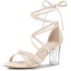 imageAllegra K Womens Velvet Lace Up Clear Heels Block Heel SandalsBeige