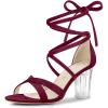 imageAllegra K Womens Velvet Lace Up Clear Heels Block Heel SandalsBurgundy