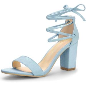 imageAllegra K Womens Lace Up Strappy Heels Sky Blue Chunky High Heels Sandal 7 M US