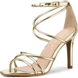 imageAllegra K Womens Open Toe Strappy Straps Stiletto Heel Gold Sandals 9 M US