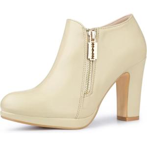 imageAllegra K Womens Platform Round Toe Chunky Heelss Ankle BootiesBeige