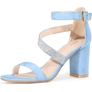imageAllegra K Womens Rhinestone Open Toe Block Heels SandalsSky Blue