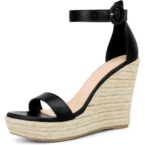 imageAllegra K Womens Wedge Sandal Ankle Buckle Strap High Heel Open Toe SandalsBlack