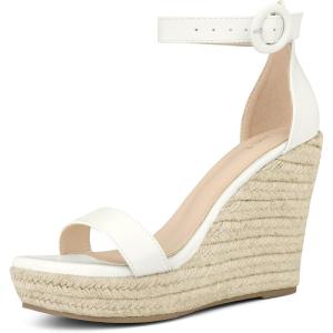 imageAllegra K Womens Wedge Sandal Ankle Buckle Strap High Heel Open Toe SandalsWhite