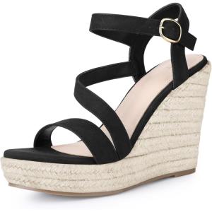 imageAllegra K Womens Wedge Sandal Platform Ankle Strap OpenToe Heel Buckle SandalsBlack