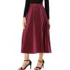 imageAllegra K Women Pleated Skirt Midi Length Elastic High Waisted A Line Metallic Shirring Party SkirtsBurgundy