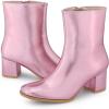 imageAllegra K Womens Metallic Boots Square Toe Chunky Heel Gogo Ankle BootsPink