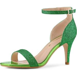 imageAllegra K Womens Glitter Ankle Strap Chunky Heels SandalsGreen