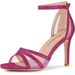 imageAllegra K Womens Glitter Ankle Strap Chunky Heels SandalsHot Pink
