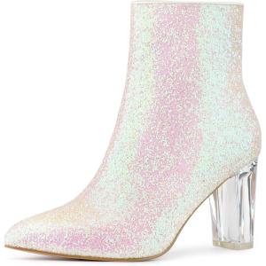 imageAllegra K Womens Glitter Pointed Toe Chunky Heel Ankle BootsBling White