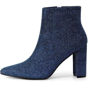 imageAllegra K Womens Glitter Pointed Toe Chunky Heel Ankle BootsNavy Blue