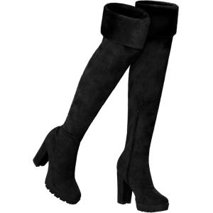 imageAllegra K Womens Platform Faux Fur Zipper Chunky Heel Over Knee Thigh High BootsBlack