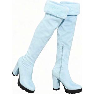 imageAllegra K Womens Platform Faux Fur Zipper Chunky Heel Over Knee Thigh High BootsSky Blue