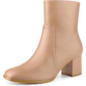 imageAllegra K Womens Square Toe Side Zip Block Heel Ankle BootsNude