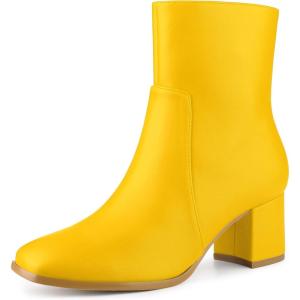 imageAllegra K Womens Square Toe Side Zip Block Heel Ankle BootsYellow