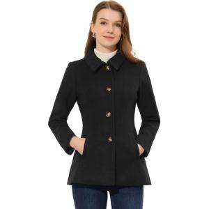 imageAllegra K Womens Work Office Winter Overcoat Single Breasted Point Collar Pea CoatBlack