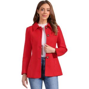 imageAllegra K Womens Work Office Winter Overcoat Single Breasted Point Collar Pea CoatBright Red