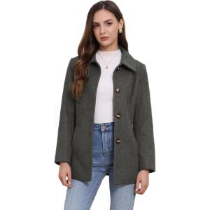 imageAllegra K Womens Work Office Winter Overcoat Single Breasted Point Collar Pea CoatDark Gray