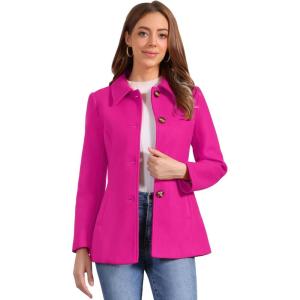imageAllegra K Womens Work Office Winter Overcoat Single Breasted Point Collar Pea CoatHot Pink