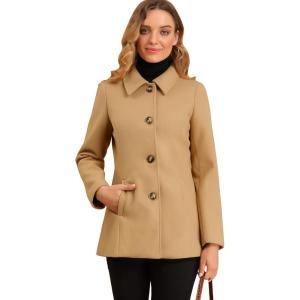 imageAllegra K Womens Work Office Winter Overcoat Single Breasted Point Collar Pea CoatKhaki