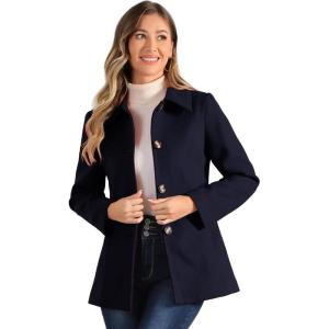 imageAllegra K Womens Work Office Winter Overcoat Single Breasted Point Collar Pea CoatNavy Blue