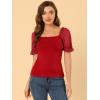 imageAllegra K Womens 2023 Elegant Square Neck Tops Semi Sheer Puff Sleeve Blouse