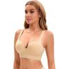 imageAllegra K Womens Sports Bra Medium Impact Workout Wireless Padded Deep V Neck Fitness BrasBeige