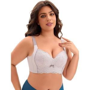 imageAllegra K Womens Full Coverage Bras Wide Straps Longline High Back Padded Lace Push Up BraletteLight Purple