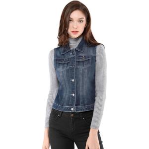 image:imageAllegra K Womens Buttoned Washed Denim Vest Jacket W Chest Flap PocketsBlue