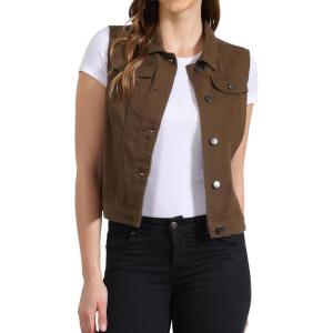 image:imageAllegra K Womens Buttoned Washed Denim Vest Jacket W Chest Flap PocketsCoffee