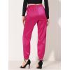 image:imageAllegra K High Waisted Pants for Womens Casual Drawstring Ankle Length Satin JoggersHot Pink