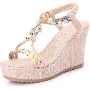 image:imageAllegra K Womens Bohemia Pull on Platform Wedge Heel SandalsBeige