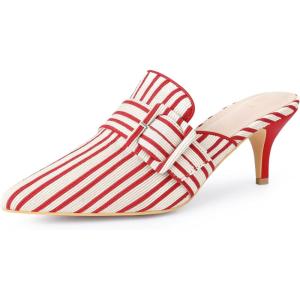 image:imageAllegra K Womens Stripe Buckle Slip on Pointed Toe Pumps Kitten Heels Slides MulesRed