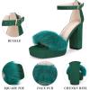 image:imageAllegra K Womens Square Toe Faux Fur Platform Chunky Heels SandalsEmerald Green