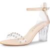 image:imageAllegra K Womens Clear Block Heel Ankle Strap Heeled SandalsBeige