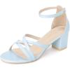 image:imageAllegra K Womens Strappy Heel Ankle Strap Open Toe Chunky Heels SandalsLight Blue
