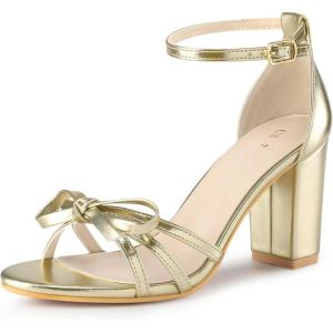 image:imageAllegra K Womens Bow Decor Ankle Strap Block Heels SandalsGold