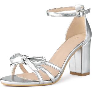 image:imageAllegra K Womens Bow Decor Ankle Strap Block Heels SandalsSilver