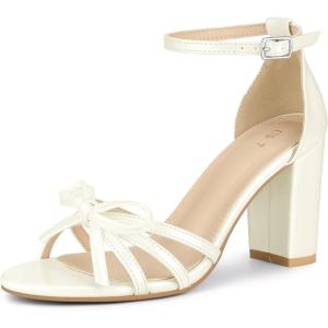 image:imageAllegra K Womens Bow Decor Ankle Strap Block Heels SandalsWhite