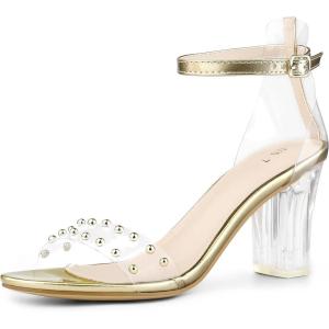 image:imageAllegra K Womens Clear Block Heel Ankle Strap Heeled SandalsGold