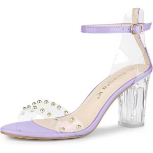image:imageAllegra K Womens Clear Block Heel Ankle Strap Heeled SandalsLight Purple