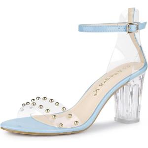 image:imageAllegra K Womens Clear Block Heel Ankle Strap Heeled SandalsSky Blue