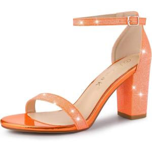 image:imageAllegra K Womens Glitter Ankle Strap Chunky Heels Orange Sandals  6 M US