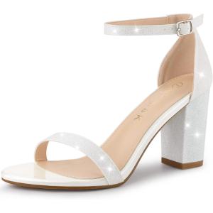 image:imageAllegra K Womens Glitter Ankle Strap Chunky Heels White Sandals  6 M US