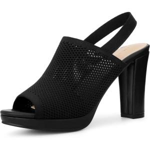 image:imageAllegra K Womens Peep Toe Platform Slingback Knit Chunky Heels SandalsBlack