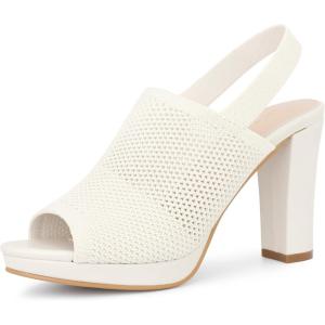 image:imageAllegra K Womens Peep Toe Platform Slingback Knit Chunky Heels SandalsCream