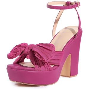 image:imageAllegra K Womens Platform Bow Heels Slingback Chunky Heel SandalsHot Pink